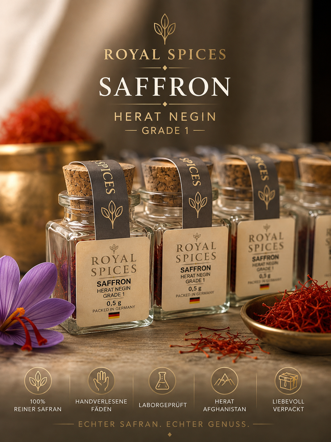 Royal Spices 0,5-g-Safrangläser im Premium-Branding