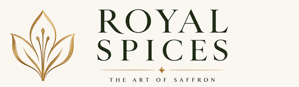 Royal Spices Logo in Dunkelgrün und Gold, The Art of Saffron
