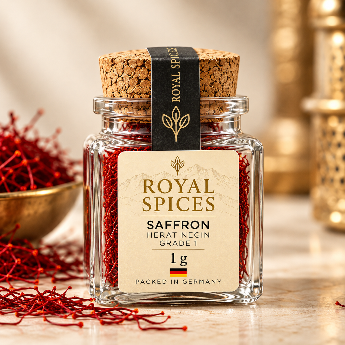 Royal Spices 1 g Herat Negin Safran im Glas, Premium Produktfoto